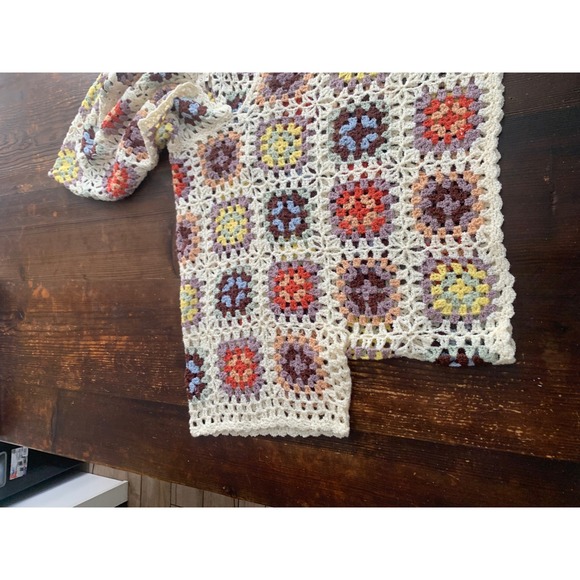 POL Hooded Patchwork Crochet Sweater Granny Square Multi Color FST166C Large - Picture 5 of 8